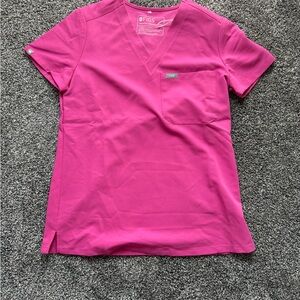 Figs Vivid Pink V-Neck Scrub Top